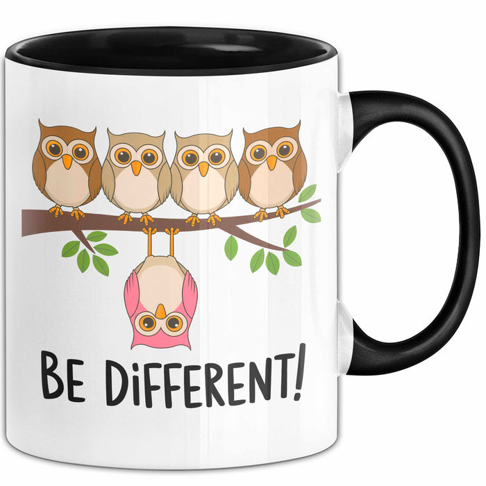 Eule Tierliebhaber Tasse Geschenk Lustige Geschenkidee Spruch Sei Anders Schwarz Trendation