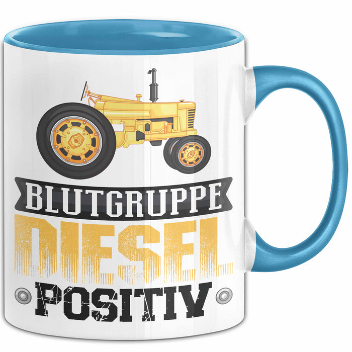 Auto Tasse Geschenk Blutgruppe Positiv Traktor Spruch Geschenkidee bagger Blau Trendation