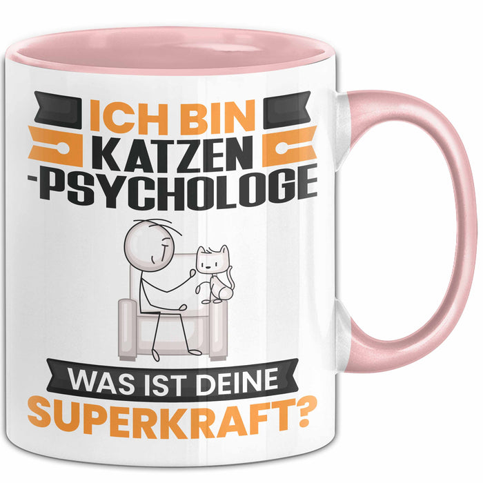 Katzenpsychologe Tasse Geschenk für Katzenpsychologe Geburtstag Lustiger Spruch Kaffee-Becher Was Ist Deine Superkraft Rosa Trendation