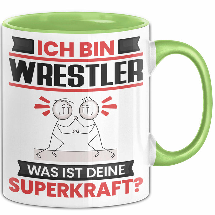Wrestler Tasse Geschenk für Wrestler Geburtstag Lustiger Spruch Kaffee-Becher Was Ist Deine Superkraft Grün Trendation