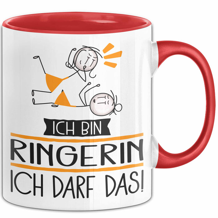 Geschenk für Ringerin Tasse Lustige Geschenkidee Geburtstag Ich Bin Ringerin Ich Darf Das Rot Trendation