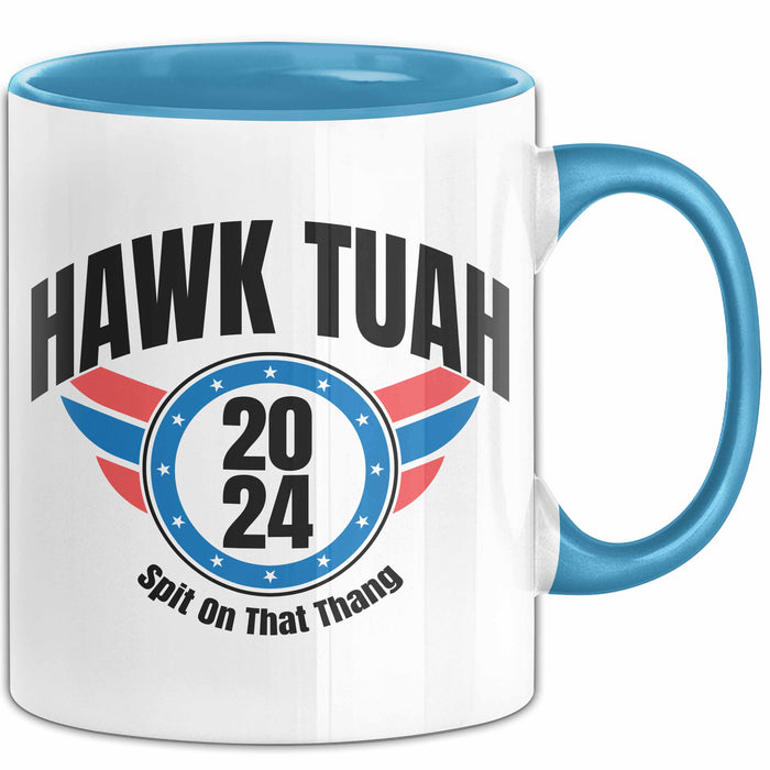 Hawk Tuah Spit On That Thang Tasse Geschenk Meme Virales Video Geschenkidee Lustig Blau Trendation