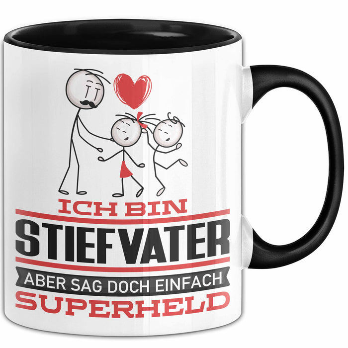 Stiefvater Geschenk Tasse Ich Bin Stiefvater Aber Sag Doch Einfach Superheld Lustige Geschenkdiee für Stiefvater Kaffee-Becher Schwarz Trendation