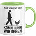 Huhn Tier Bauer Tasse Becher Geschenk Lustige Geschenkidee Spruch Alle Verrückt Hier Komm Huhn Wir Gehen Grün Trendation