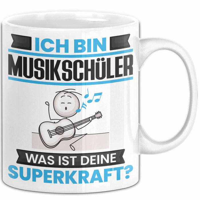 Musikschüler Tasse Geschenk für Musikschüler Geburtstag Lustiger Spruch Kaffee-Becher Was Ist Deine Superkraft Weiß Trendation