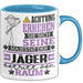 Jäger Geschenk Tasse Lustiger Spruch Erheben Sie Sich Der Jäger Betritt den Raum Blau Trendation