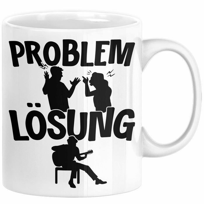 Gitarrist Tasse Geschenk für Gitarrenspieler Männer Geschenkidee Problem und Lösung Gitarre Weiß Trendation