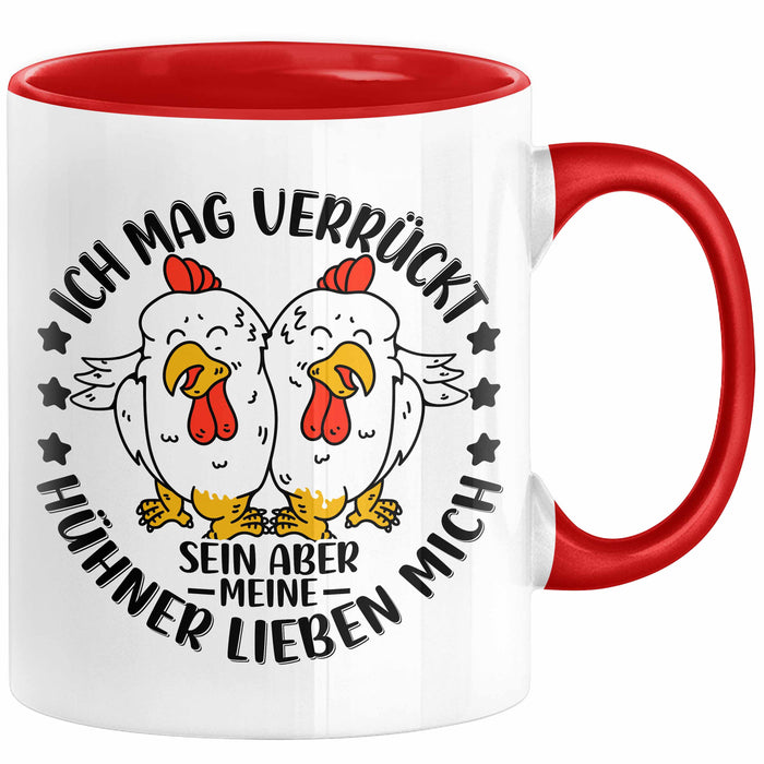 Hühner Tasse Geschenk Hühnerflüsterin Huhn Geschenkidee Kaffee-Becher Landwirt Bauer Landiwrtin Rot Trendation