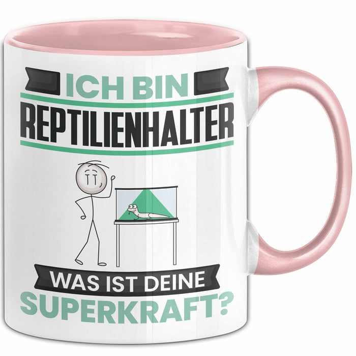 Reptilienhalter Tasse Geschenk für Reptilienhalter Geburtstag Lustiger Spruch Kaffee-Becher Was Ist Deine Superkraft Rosa Trendation
