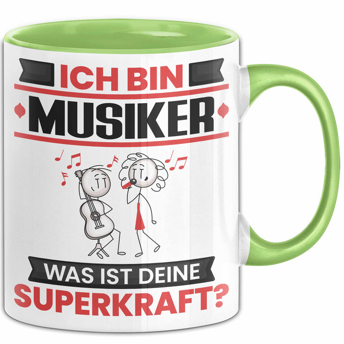 Musiker Tasse Geschenk für Musiker Geburtstag Lustiger Spruch Kaffee-Becher Was Ist Deine Superkraft Grün Trendation