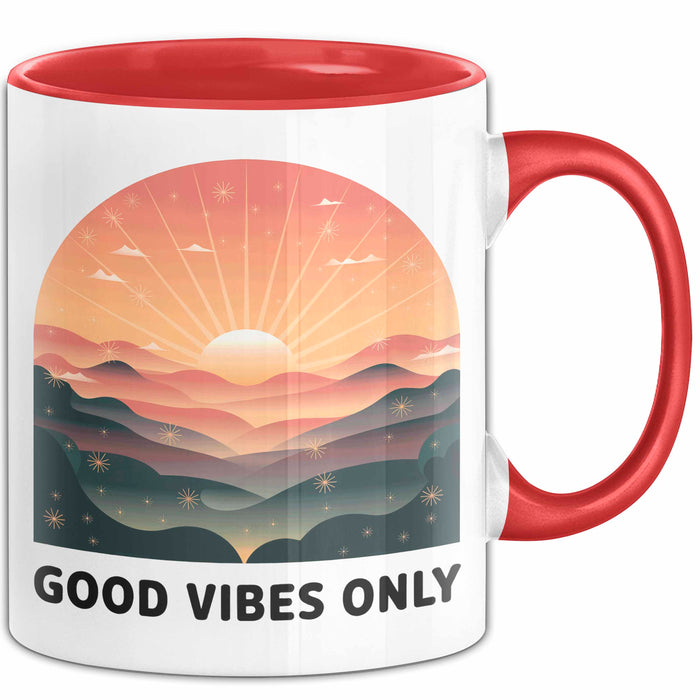 Positive Vibes Tasse Geschenk Lustige Geschenkidee Spruch Für Glückliche Seelen Rot Trendation