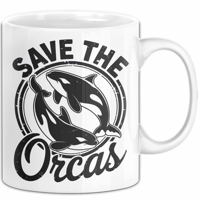 Wal Tier Tasse Geschenk Lustige Geschenkidee Spruch Rettet die Orcas Weiß Trendation
