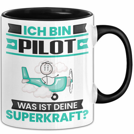 Pilot Tasse Geschenk für Pilot Geburtstag Lustiger Spruch Kaffee-Becher Was Ist Deine Superkraft Schwarz Trendation
