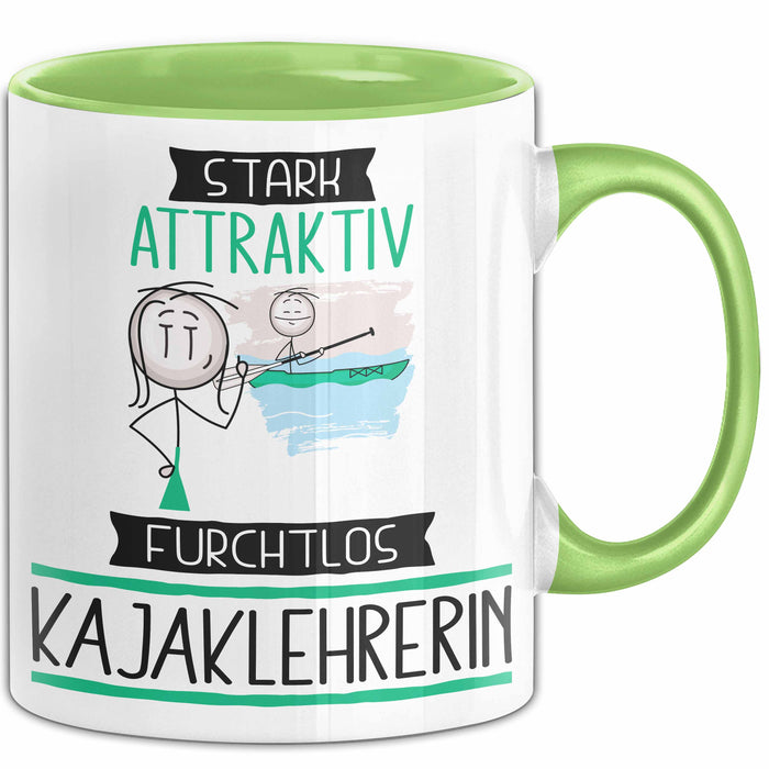 Kajaklehrerin Tasse Geschenk Becher Stark Attraktiv Furchtlos Kajaklehrerin Lustige Geschenkidee Grün Trendation