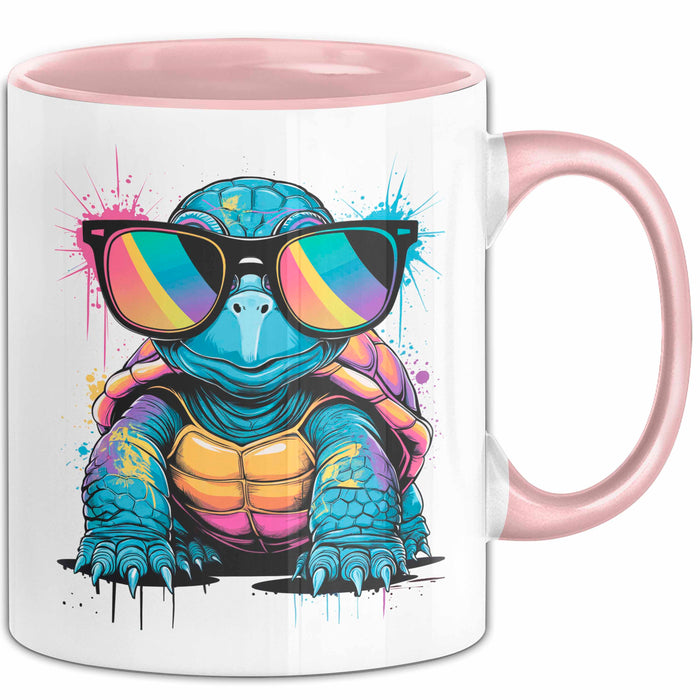 Schildkröte Tier Sonnenbrille Tasse Geschenk Lustige Geschenkidee Spruch Rosa Trendation