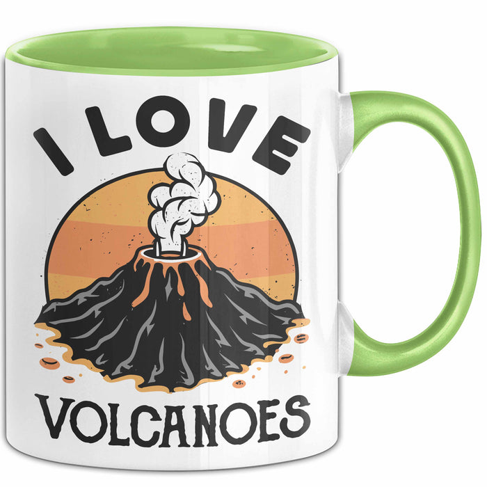 Vulkan Liebhaber Tasse Geschenk I Love Volcanoes Becher Grün Trendation