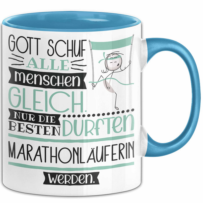 Marathonläuferin Geschenk Becher Tasse Gott Schuf Alle Menschen Gleich Nur Die Besten Durfeten Marathonläuferin Werden Geschenkidee Lustig Blau Trendation