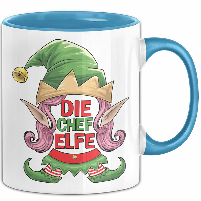 Chefin Tasse Geschenk Die Chef Elfe Geschenkidee Zu Weihnachten Für Chefin Kaffee-Becher Blau Trendation