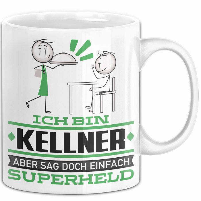 Kellner Geschenk Tasse Ich Bin Kellner Aber Sag Doch Einfach Superheld Lustige Geschenkdiee für Kellner Kaffee-Becher Weiß Trendation