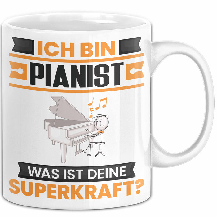 Pianist Tasse Geschenk für Pianist Geburtstag Lustiger Spruch Kaffee-Becher Was Ist Deine Superkraft Weiß Trendation