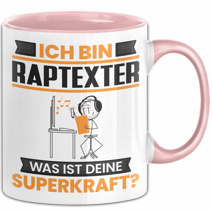 Raptexter Tasse Geschenk für Raptexter Geburtstag Lustiger Spruch Kaffee-Becher Was Ist Deine Superkraft Rosa Trendation