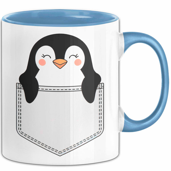 Pinguin In Der Tasche Tasse Geschenk Lustige Geschenkidee Spruch Blau Trendation