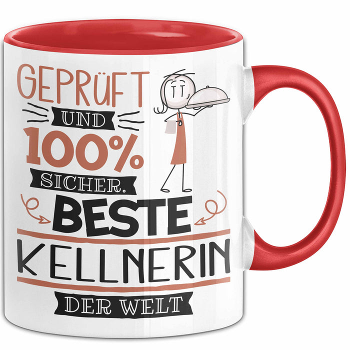 Beste Kellnerin Der Welt Tasse Geschenk für Eine Kellnerin Geprüft Und Sicher Geschenkidee Geburtstag Weihnachten Rot Trendation