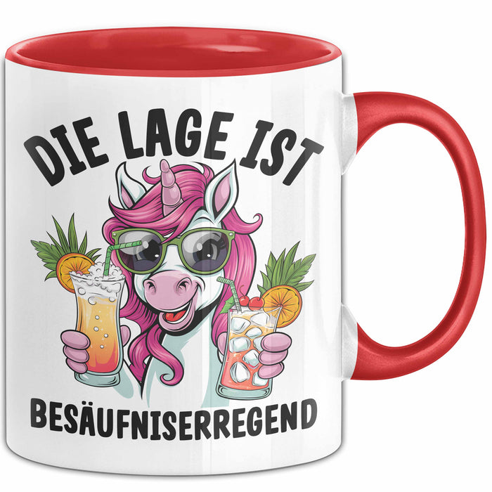 Humor Tasse Geschenk Die Lage Ist Besäufniserregend Geschenkidee Kaffee-Becher Rot Trendation