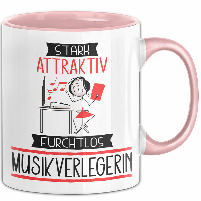 Musikverlegerin Tasse Geschenk Becher Stark Attraktiv Furchtlos Musikverlegerin Lustige Geschenkidee Rosa Trendation