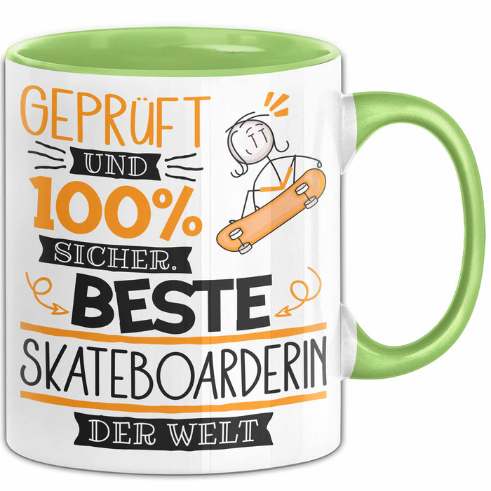 Beste Skateboarderin Der Welt Tasse Geschenk für Eine Skateboarderin Geprüft Und Sicher Geschenkidee Geburtstag Weihnachten Grün Trendation