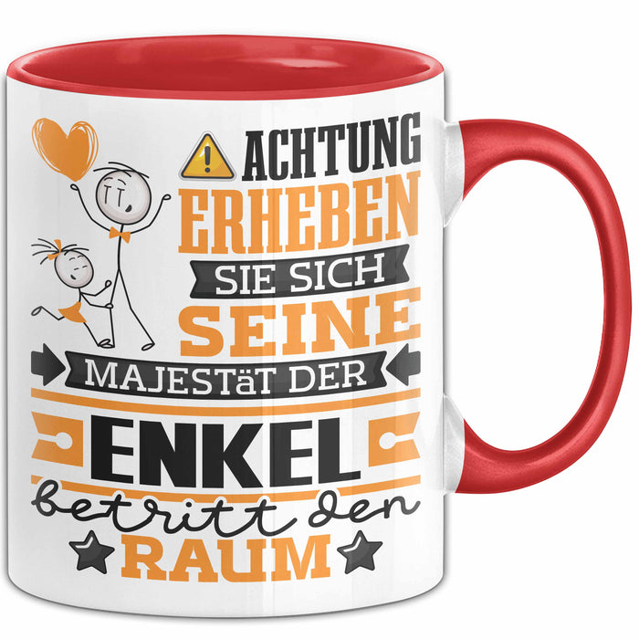Enkel Geschenk Tasse Lustiger Spruch Erheben Sie Sich Der Enkel Betritt den Raum Rot Trendation