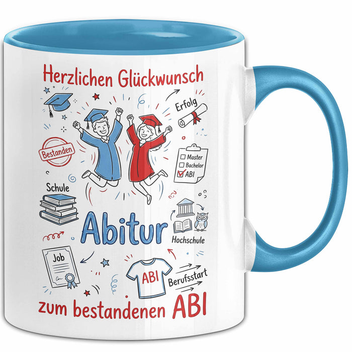 Schüler Abschluss Tasse Geschenk Lustige Geschenkidee Spruch Herzlichen Glückwunsch Abitur Blau Trendation