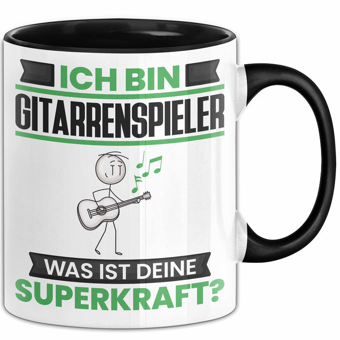 Gitarrenspieler Tasse Geschenk für Gitarrenspieler Geburtstag Lustiger Spruch Kaffee-Becher Was Ist Deine Superkraft Schwarz Trendation