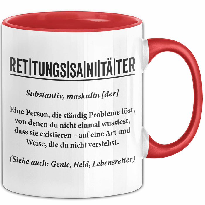 Rettungsdienst Notfallsanitäter Tasse Geschenk Lustige Geschenkidee Spruch Definition Rettungssanitäter Rot Trendation