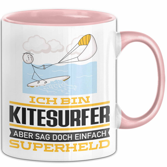 Kitesurfer Geschenk Tasse Ich Bin Kitesurfer Aber Sag Doch Einfach Superheld Lustige Geschenkdiee für Kitesurfer Kaffee-Becher Rosa Trendation