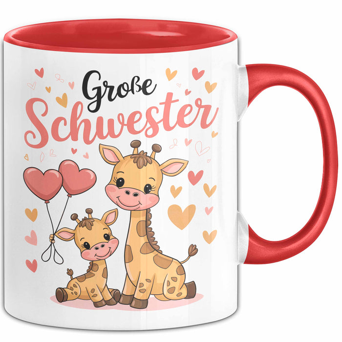 Big Sister Ältere Geschwister Schwestern Giraffe Tasse Becher Geschenk Lustige Geschenkidee Spruch Big Sister Rot Trendation