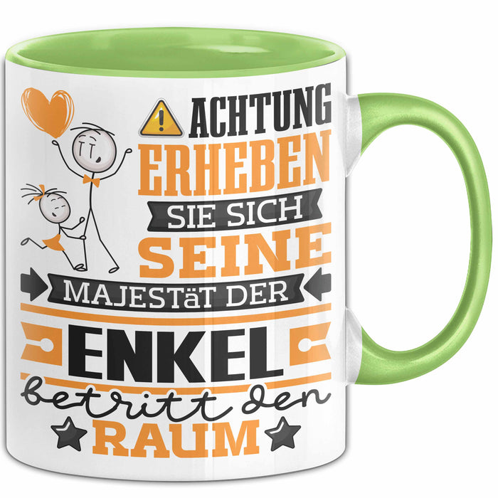 Enkel Geschenk Tasse Lustiger Spruch Erheben Sie Sich Der Enkel Betritt den Raum Grün Trendation