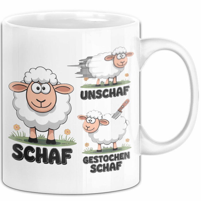 Schaf Tier Bauer Sarkasmus Tasse Becher Geschenk Lustige Geschenkidee Spruch Schaf Unschaf Gestochen Schaf Weiß Trendation