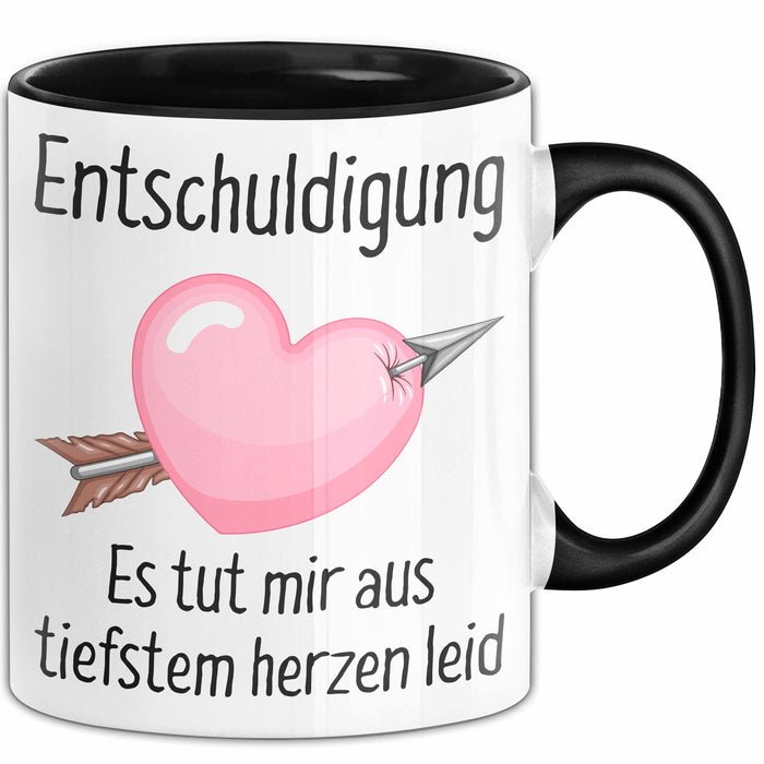 Entschuldigung Tasse Es Tut Mir Aus Tiefstem Herzen Leid Geschenkidee Sorry Becher Schwarz Trendation