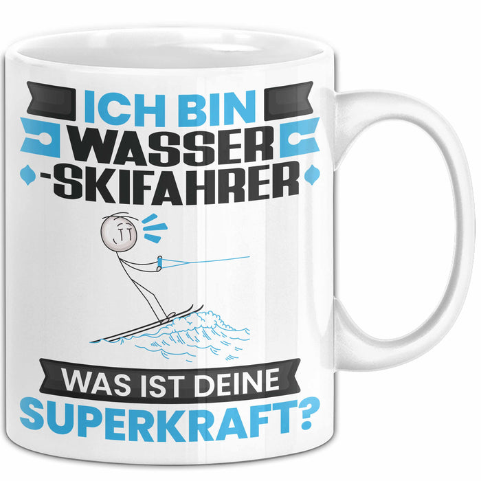 Wasserskifahrer Tasse Geschenk für Wasserskifahrer Geburtstag Lustiger Spruch Kaffee-Becher Was Ist Deine Superkraft Weiß Trendation