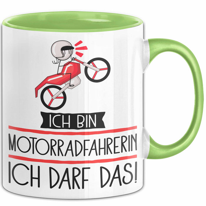 Geschenk für Motorradfahrerin Tasse Lustige Geschenkidee Geburtstag Ich Bin Motorradfahrerin Ich Darf Das Grün Trendation