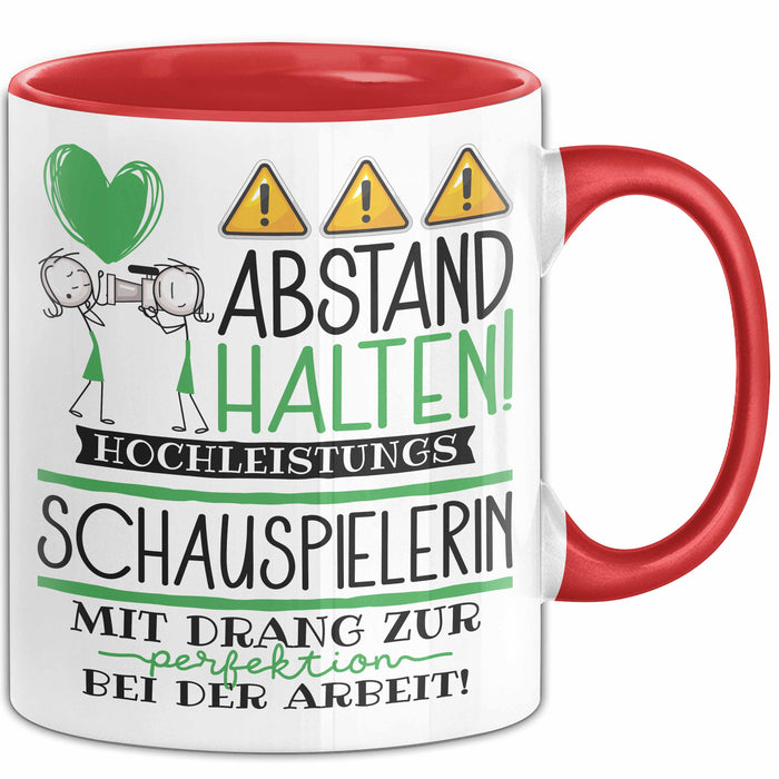 Schauspielerin Tasse Geschenk Lustig Abstand Halten Hochleistungs-Schauspielerin Mit Drang Zur Perfektion Bei Der Arbeit Rot Trendation