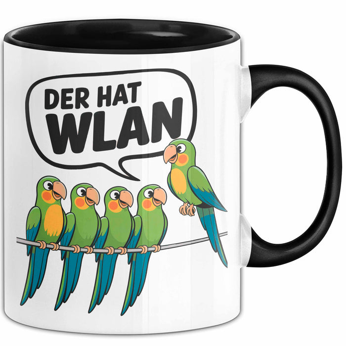 Papageien Garten Vögel Tasse Geschenk Lustige Geschenkidee Spruch Der Hat WLAN Schwarz Trendation