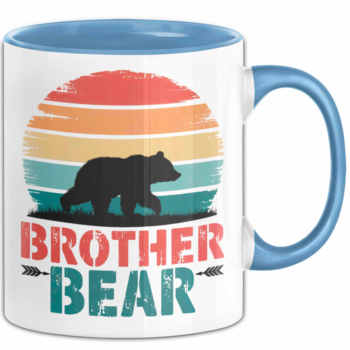 Retro Bruder Bär Tasse Geschenk Lustige Geschenkidee Spruch Blau Trendation