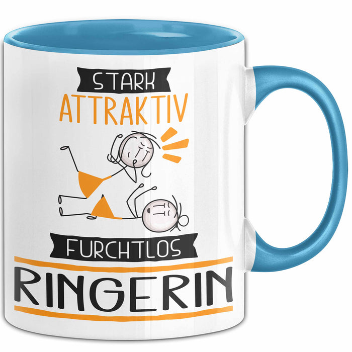 Ringerin Tasse Geschenk Becher Stark Attraktiv Furchtlos Ringerin Lustige Geschenkidee Blau Trendation