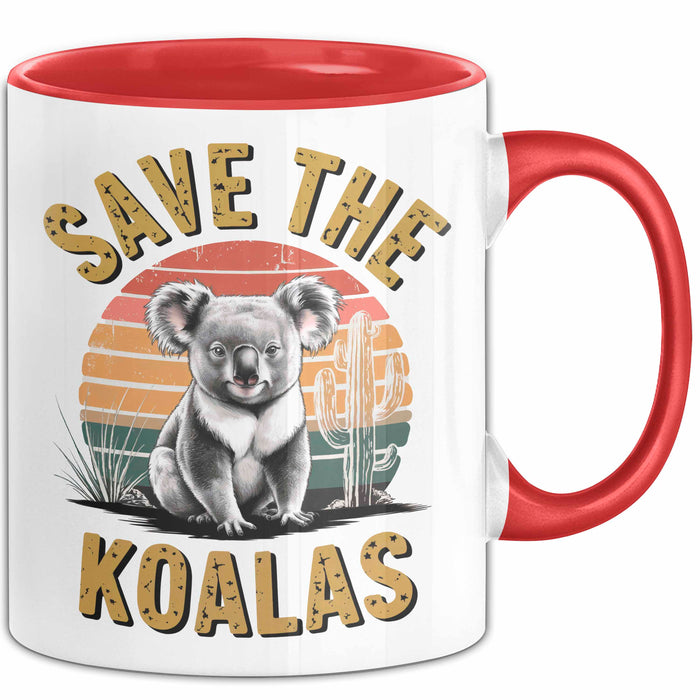 Koala Tierliebhaber Tasse Geschenk Lustige Geschenkidee Spruch Rettet Die Koalas Rot Trendation