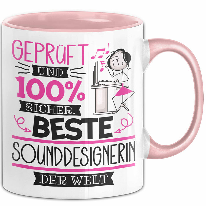 Beste Sounddesignerin Der Welt Tasse Geschenk für Eine Sounddesignerin Geprüft Und Sicher Geschenkidee Geburtstag Weihnachten Rosa Trendation