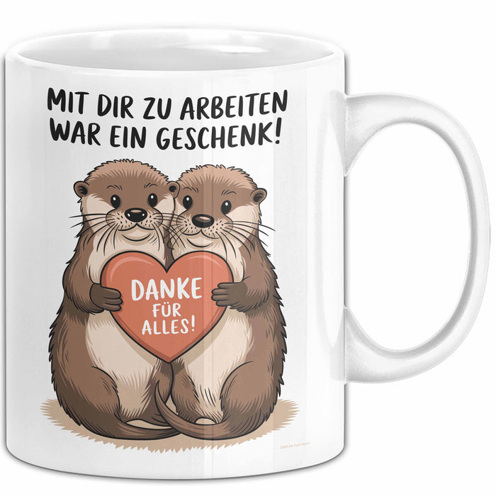 Büroarbeit Kollege Abschied Tasse Geschenk Lustige Geschenkidee Spruch Mit Dir Zu Arbeiten War Ein Geschenk Danke Für Alles Weiß Trendation
