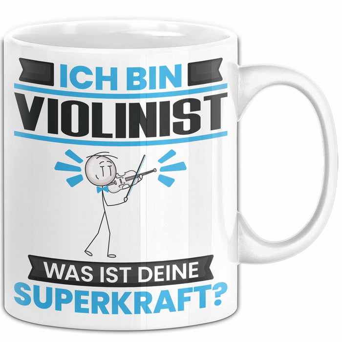Violinist Tasse Geschenk für Violinist Geburtstag Lustiger Spruch Kaffee-Becher Was Ist Deine Superkraft Weiß Trendation