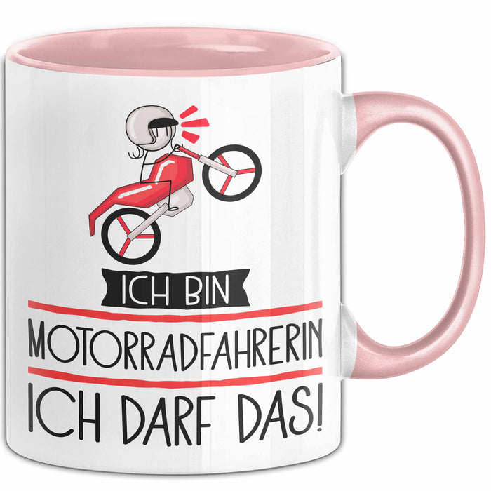 Geschenk für Motorradfahrerin Tasse Lustige Geschenkidee Geburtstag Ich Bin Motorradfahrerin Ich Darf Das Rosa Trendation